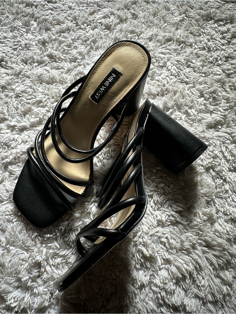 Nine West Black Multi-Strap Block Heel Sandals